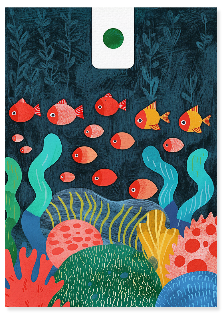 Affiche déco chambre bébé enfant - Poisson océan A - Bleu vert