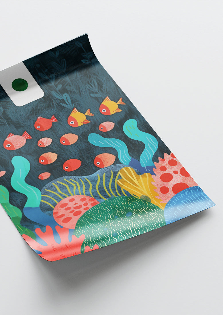 Affiche déco chambre bébé enfant - Poisson océan A - Bleu vert