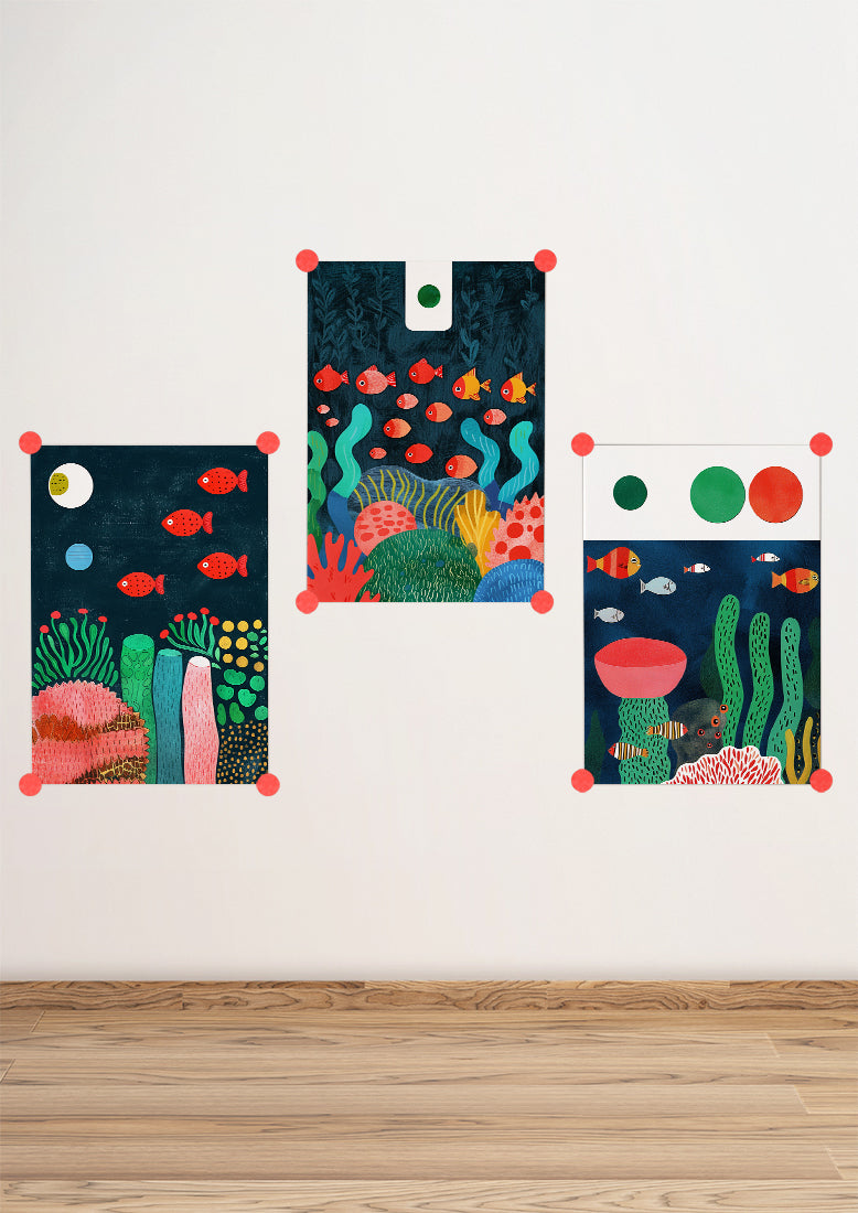 Affiche déco chambre bébé enfant - Poisson océan A - Bleu vert