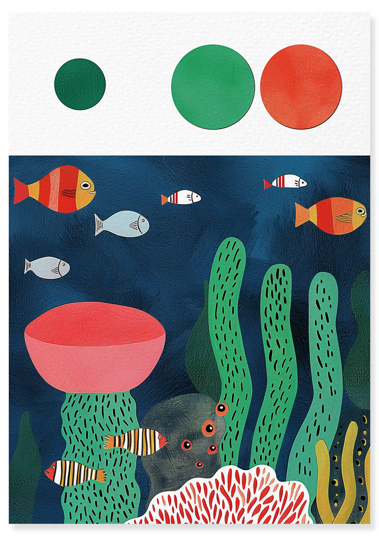 Affiche déco chambre bébé enfant - Poisson océan C - Bleu vert