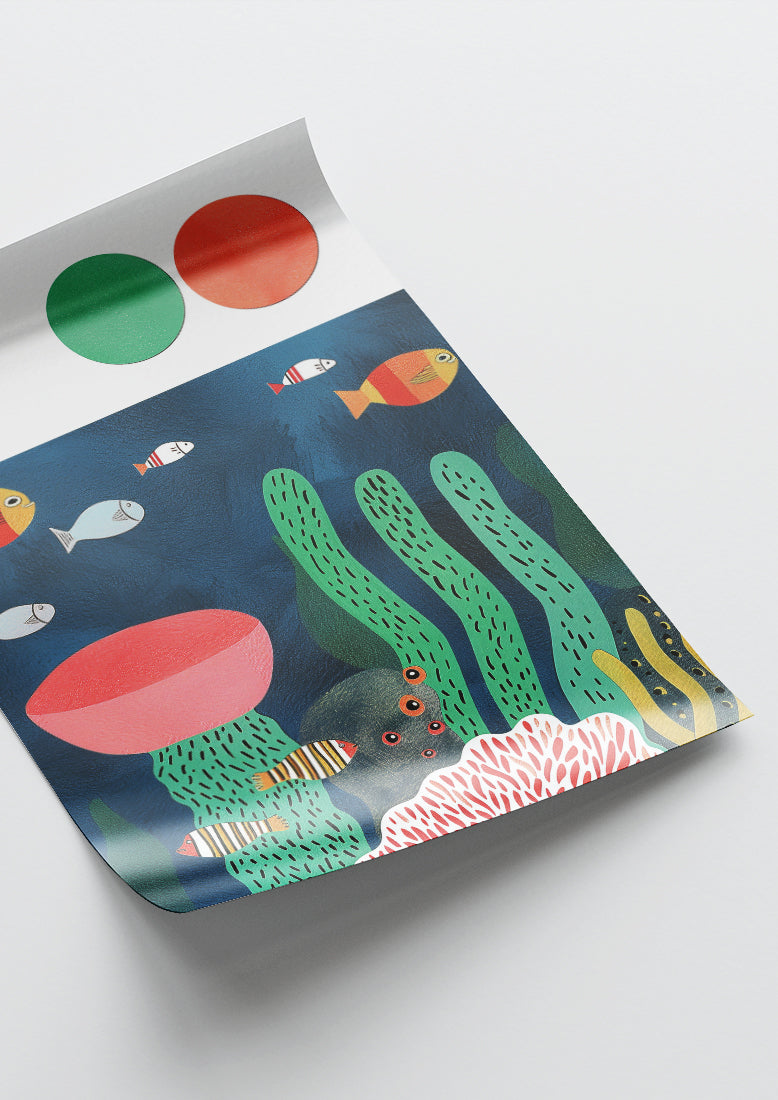 Affiche déco chambre bébé enfant - Poisson océan C - Bleu vert