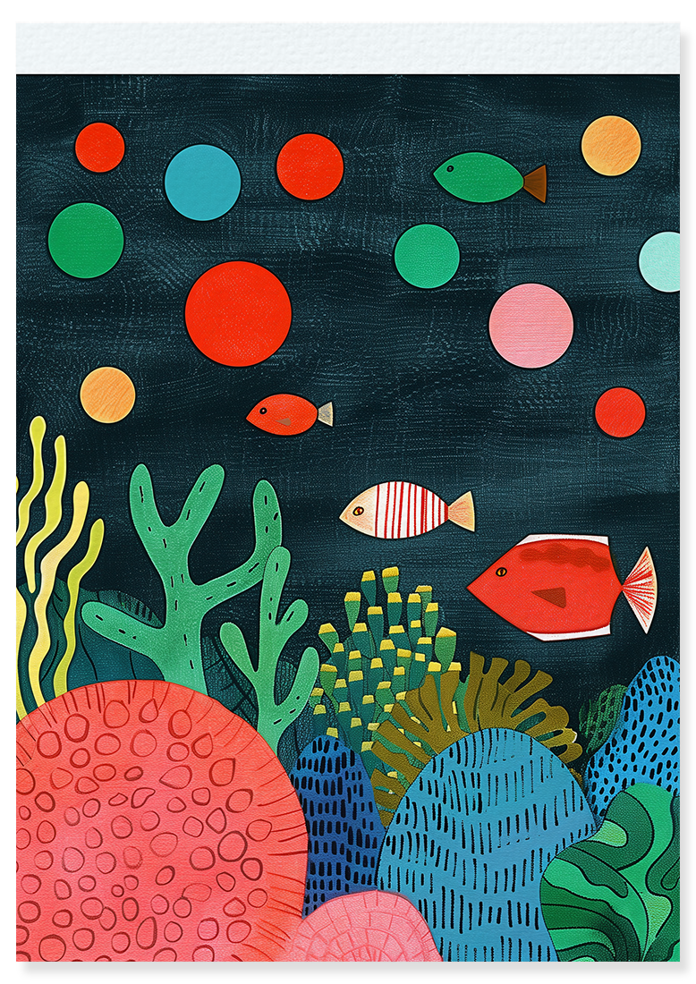 Affiche déco chambre bébé enfant - Poisson océan D - Bleu vert