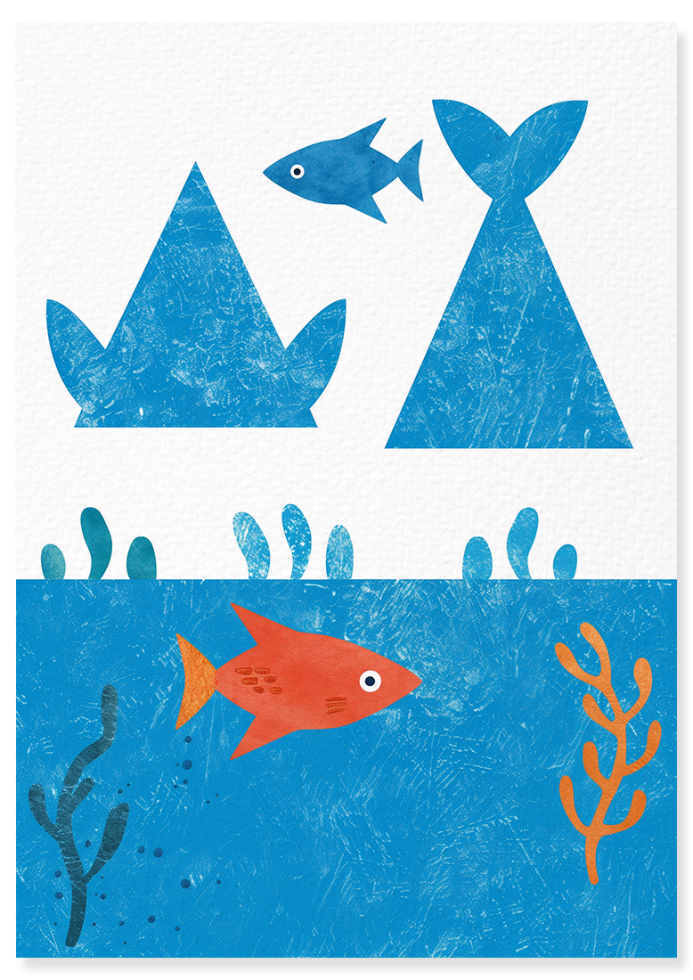 Affiche déco chambre bébé enfant - Poisson océan bleu H - Bleu orange