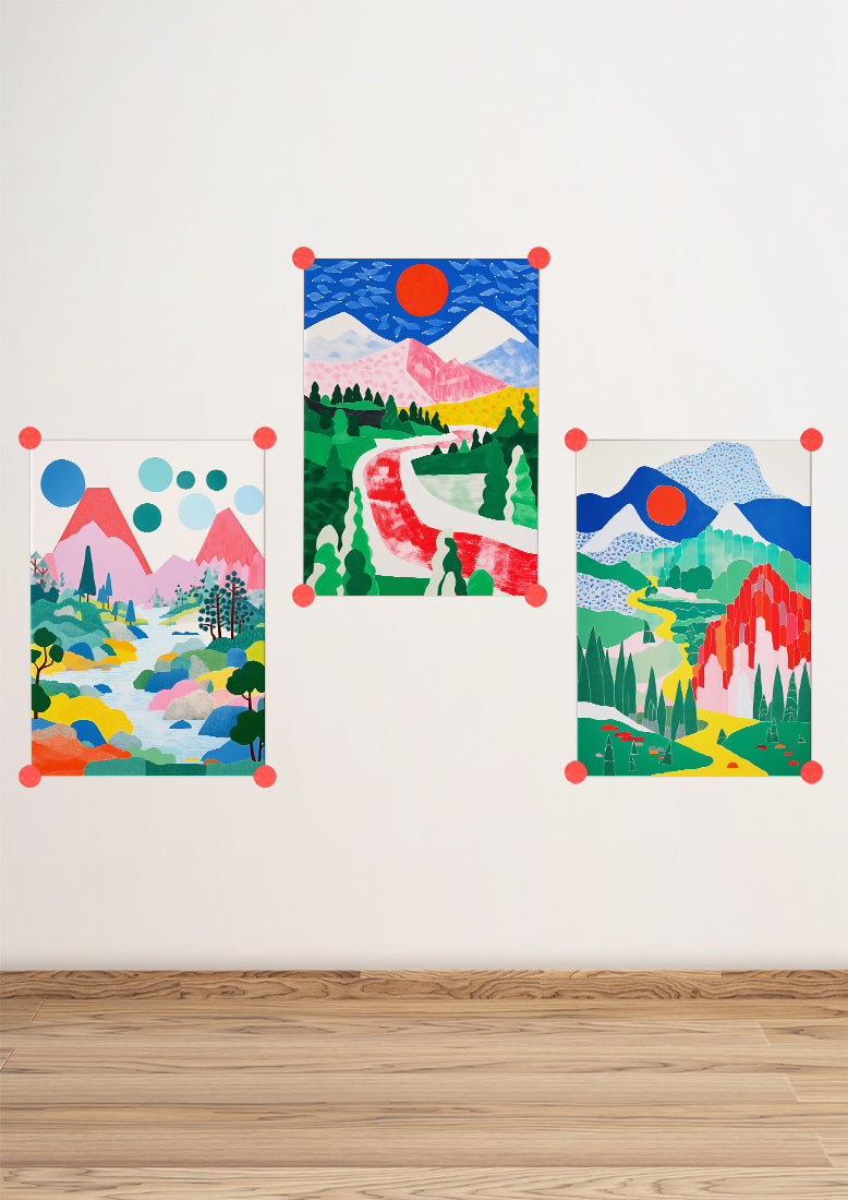 Affiche déco chambre bébé enfant - Paysage montagne A - Vert Rouge
