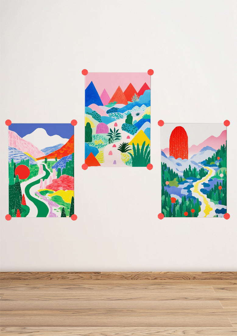 Affiche déco chambre bébé enfant - Paysage montagne D - Vert Rouge