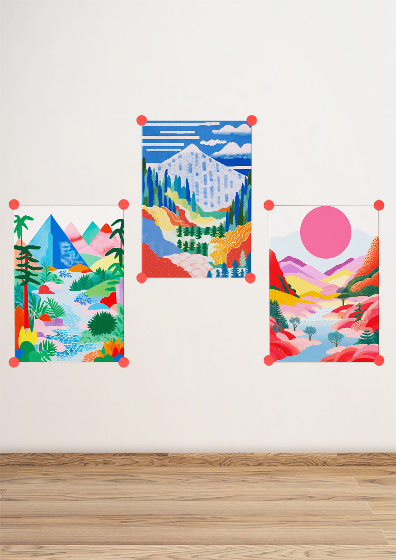 Affiche déco chambre bébé enfant - Paysage montagne F - Bleu Jaune