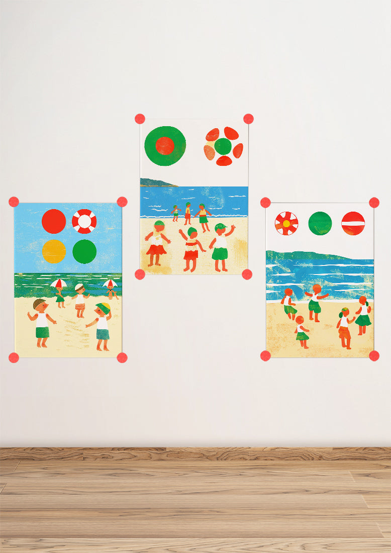 Affiche déco chambre bébé enfant - Plage jeux A - Bleu jaune