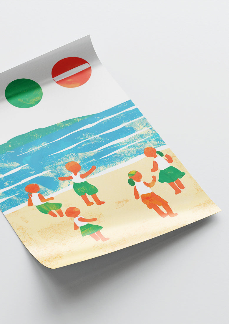 Affiche déco chambre bébé enfant - Plage jeux B - Bleu jaune