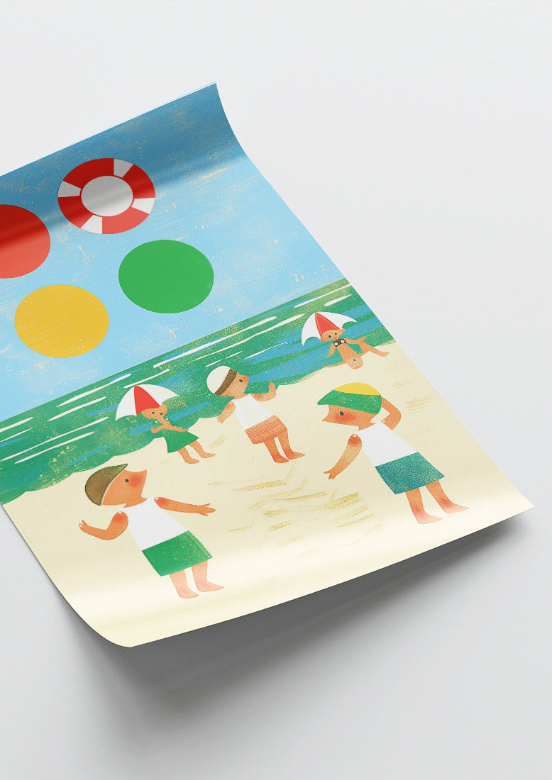 Affiche déco chambre bébé enfant - Plage jeux C - Bleu jaune