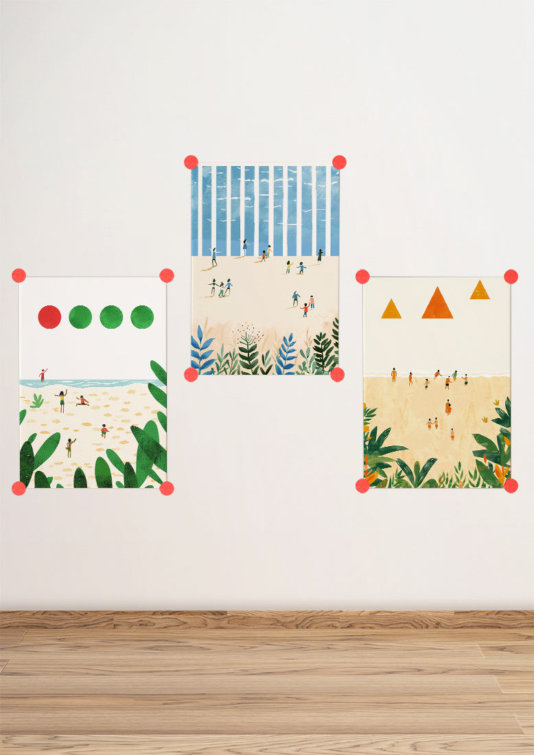 Affiche déco chambre bébé enfant - Plage jeux D - Bleu jaune