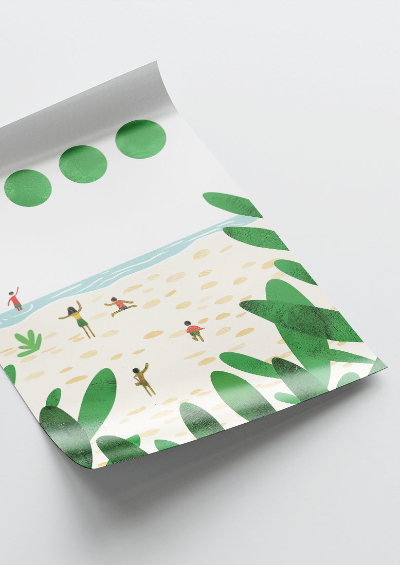 Affiche déco chambre bébé enfant - Plage jeux E - Vert jaune