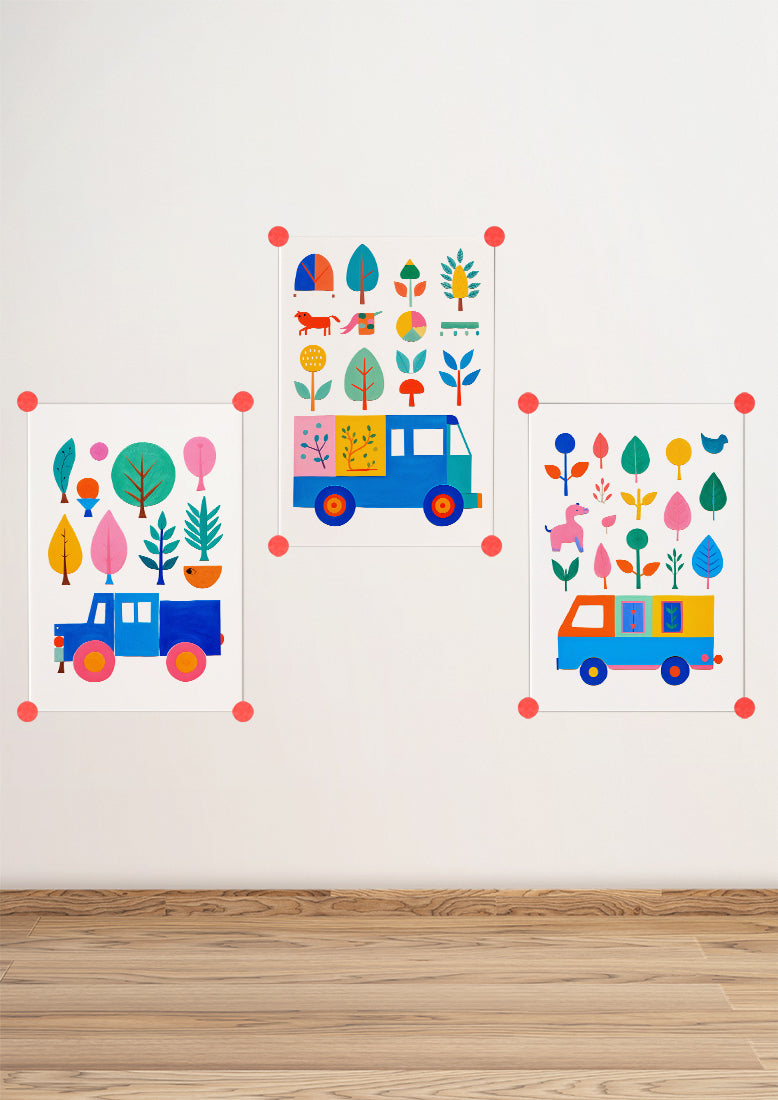 Affiche déco chambre bébé enfant - Camion Arbre - B - Bleu Rose