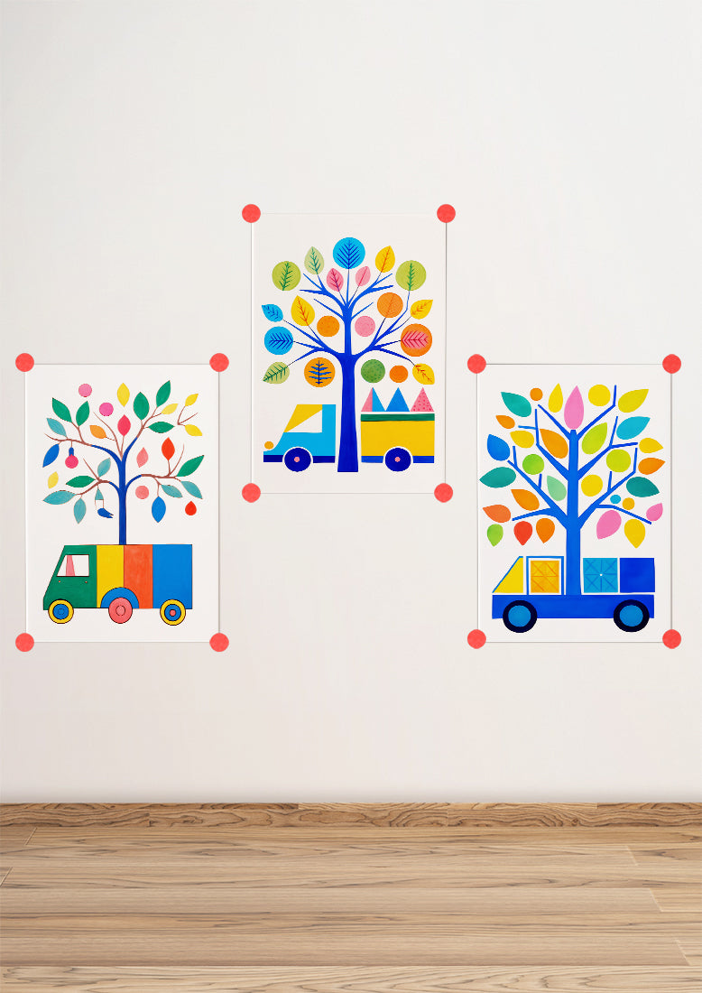 Affiche déco chambre bébé enfant - Camion Arbre - F - Bleu Vert
