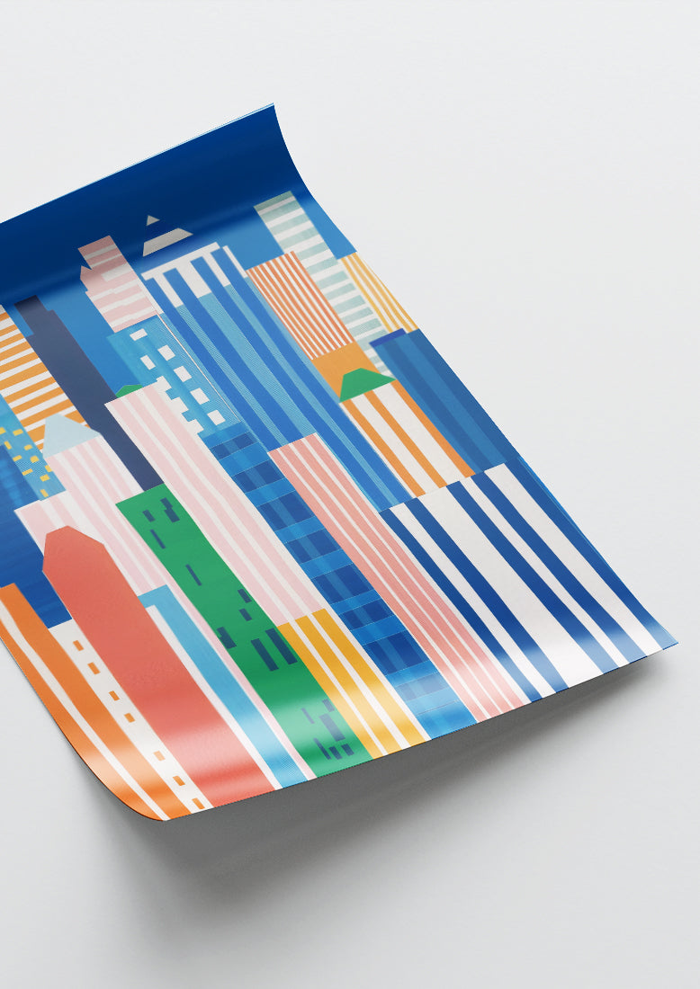 Affiche déco chambre bébé enfant - New York Vertical B - Bleu Rose