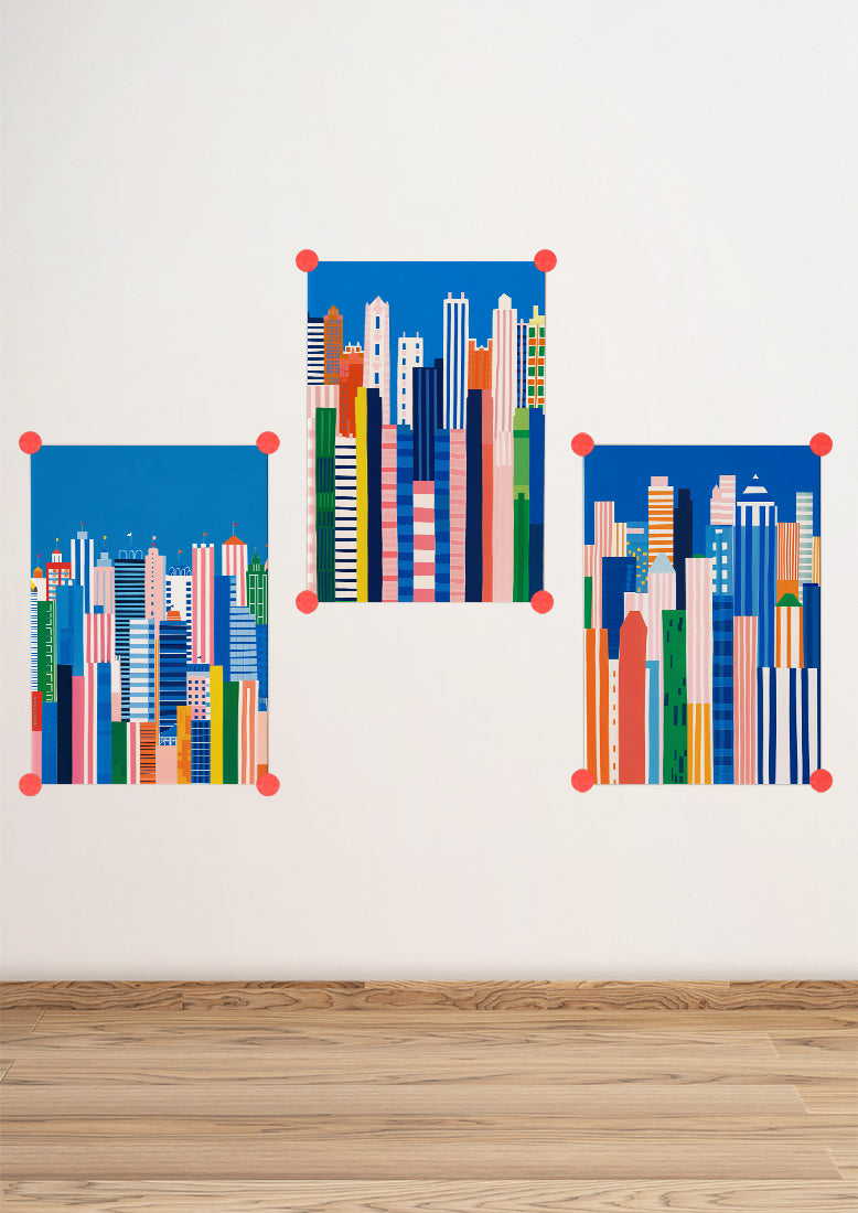 Affiche déco chambre bébé enfant - New York Vertical B - Bleu Rose