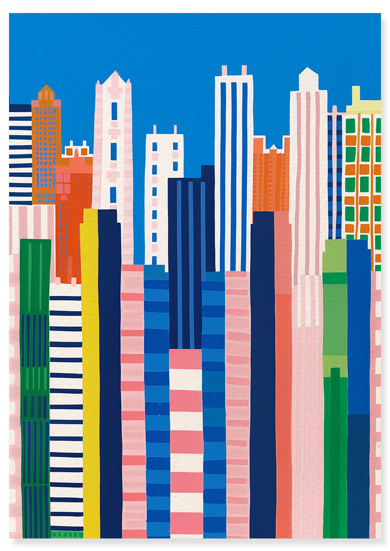 Affiche déco chambre bébé enfant - New York Vertical C - Bleu Rose
