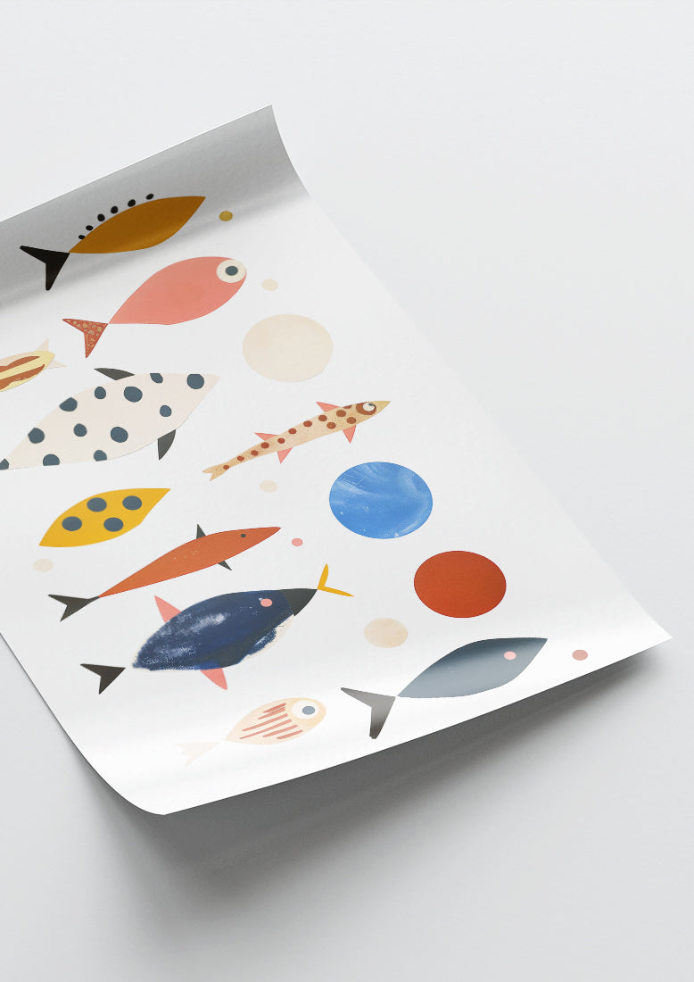 Affiche déco chambre bébé enfant - Poisson composition A - Bleu rose