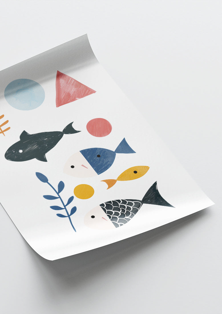 Affiche déco chambre bébé enfant - Poisson composition B - Bleu rose
