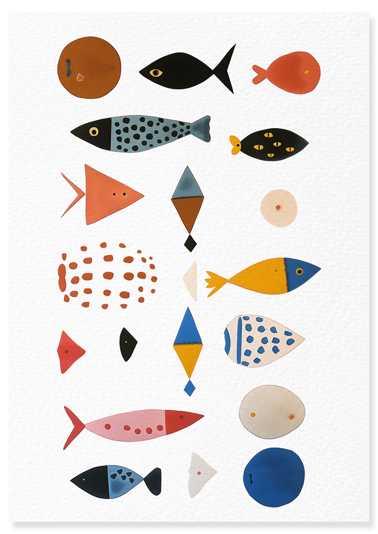 Affiche déco chambre bébé enfant - Poisson composition C - Bleu rose