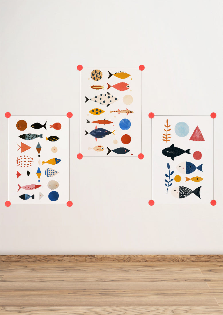 Affiche déco chambre bébé enfant - Poisson composition C - Bleu rose