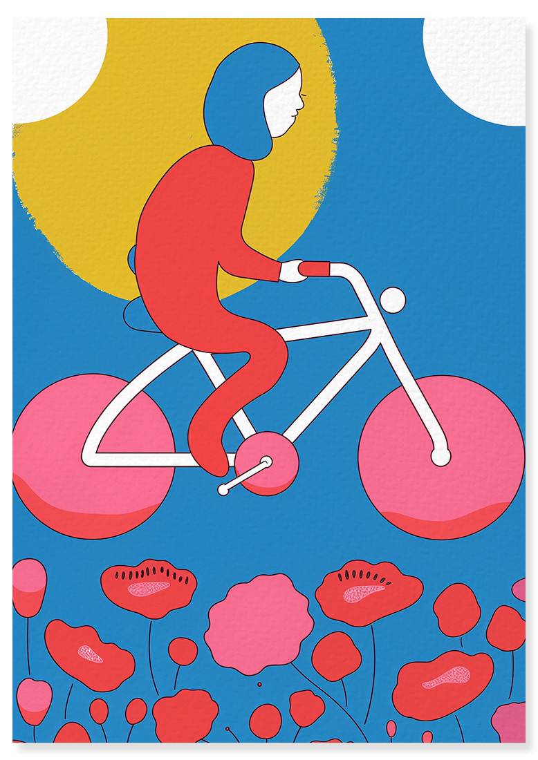 Affiche déco chambre bébé enfant - Vélo Famille B - Bleu Rose