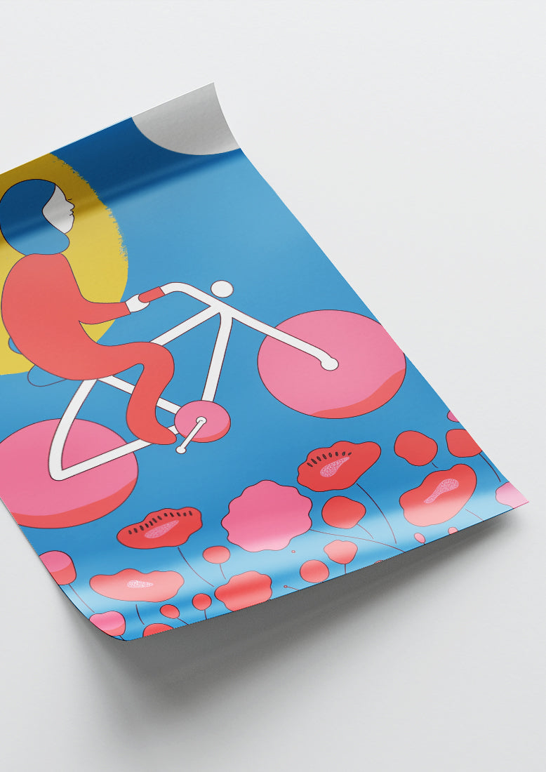 Affiche déco chambre bébé enfant - Vélo Famille B - Bleu Rose