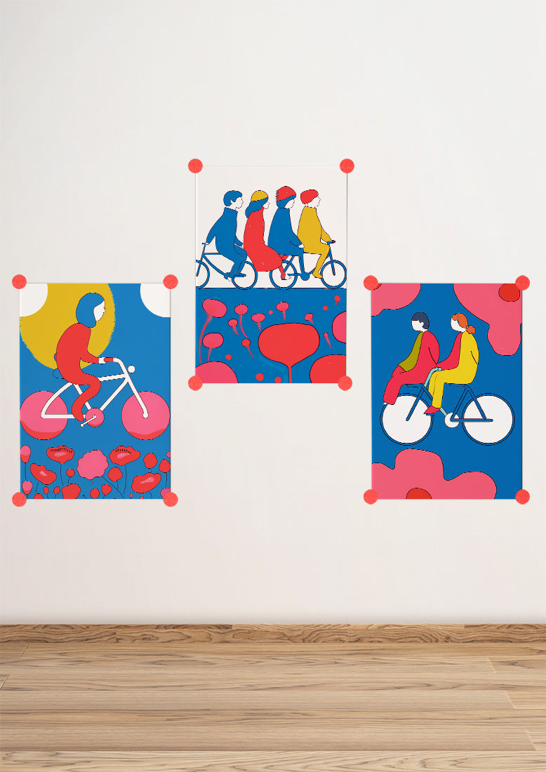 Affiche déco chambre bébé enfant - Vélo Famille B - Bleu Rose