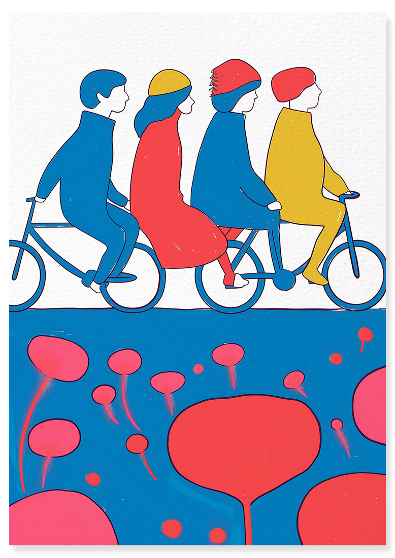 Affiche déco chambre bébé enfant - Vélo Famille C - Bleu Rose
