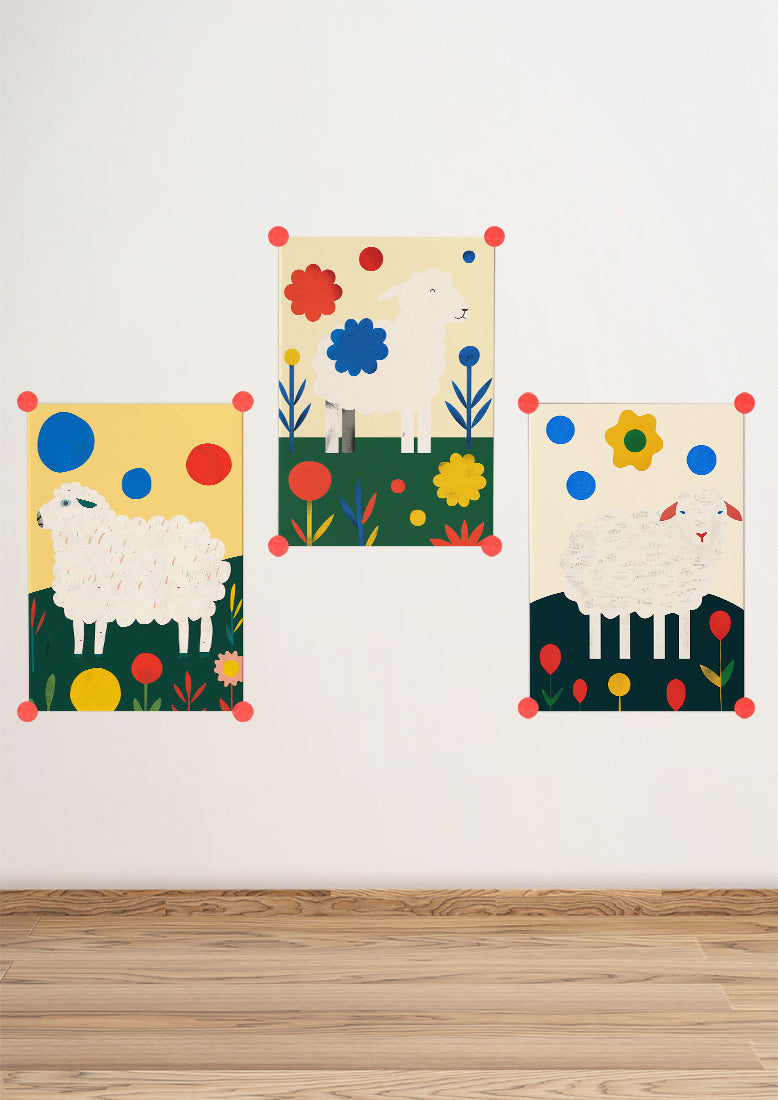 Affiche déco chambre bébé enfant - Mouton Campagne B géométrie - Vert Beige