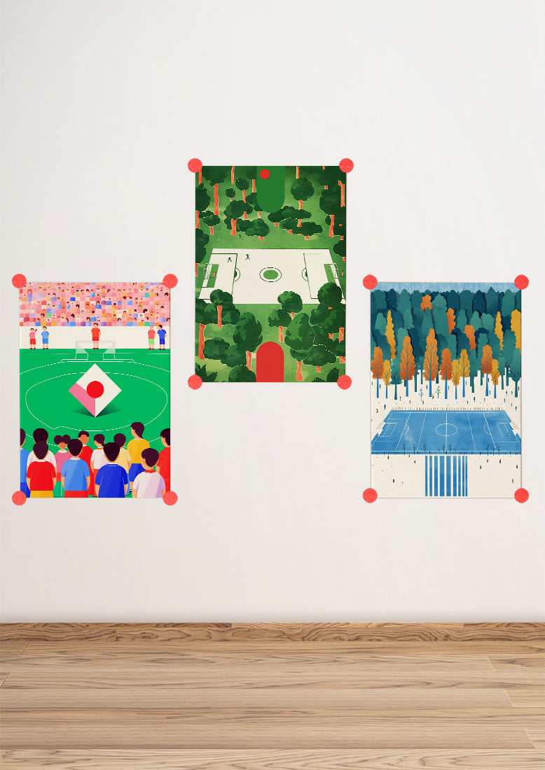 Affiche déco chambre bébé enfant - Terrain de foot paysage C - vert