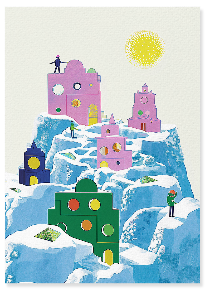 Affiche déco chambre bébé enfant - Château fort A - rose vert