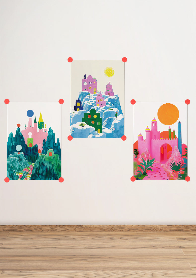 Affiche déco chambre bébé enfant - Château fort B - rose vert