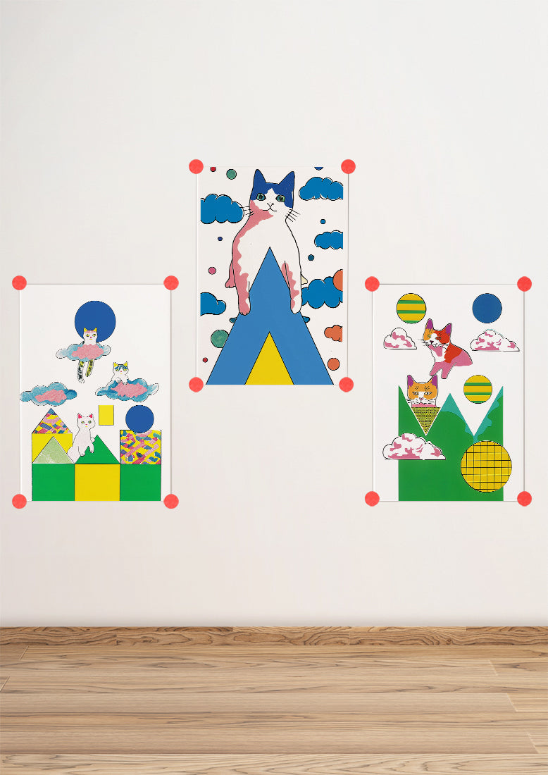 Affiche déco chambre bébé enfant - Chat ciel A - vert rose