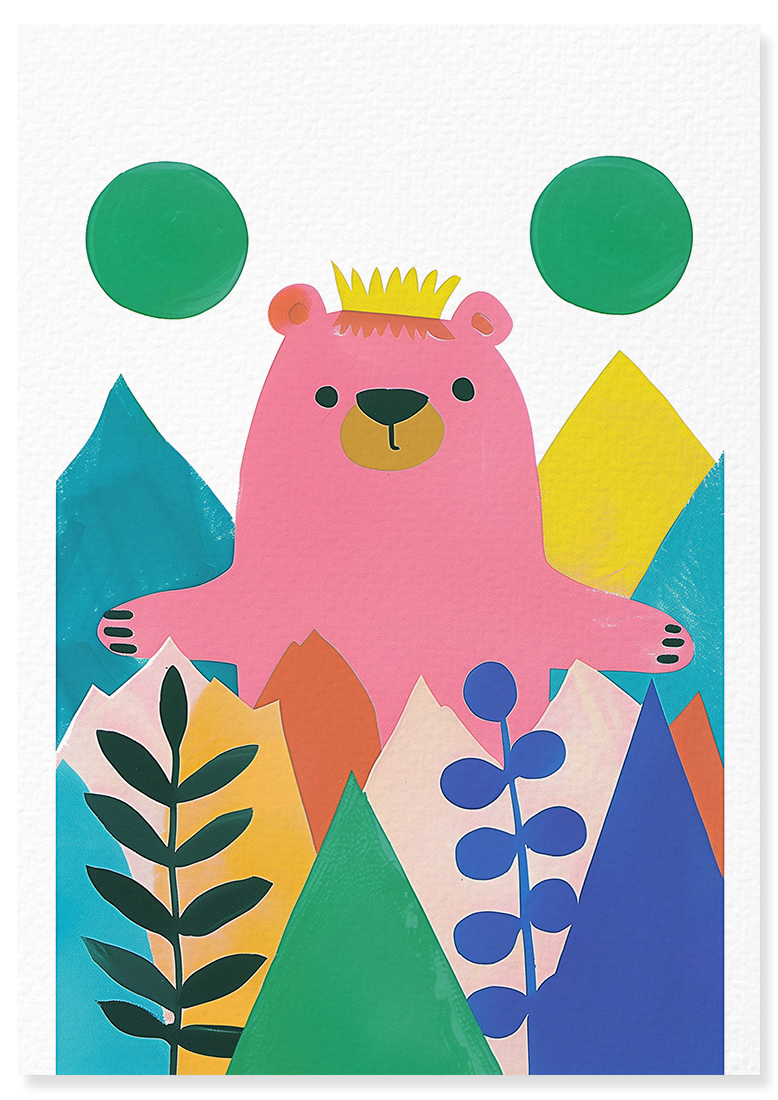 Affiche déco chambre bébé enfant - Portrait Animaux Rose géométrie A - rose vert