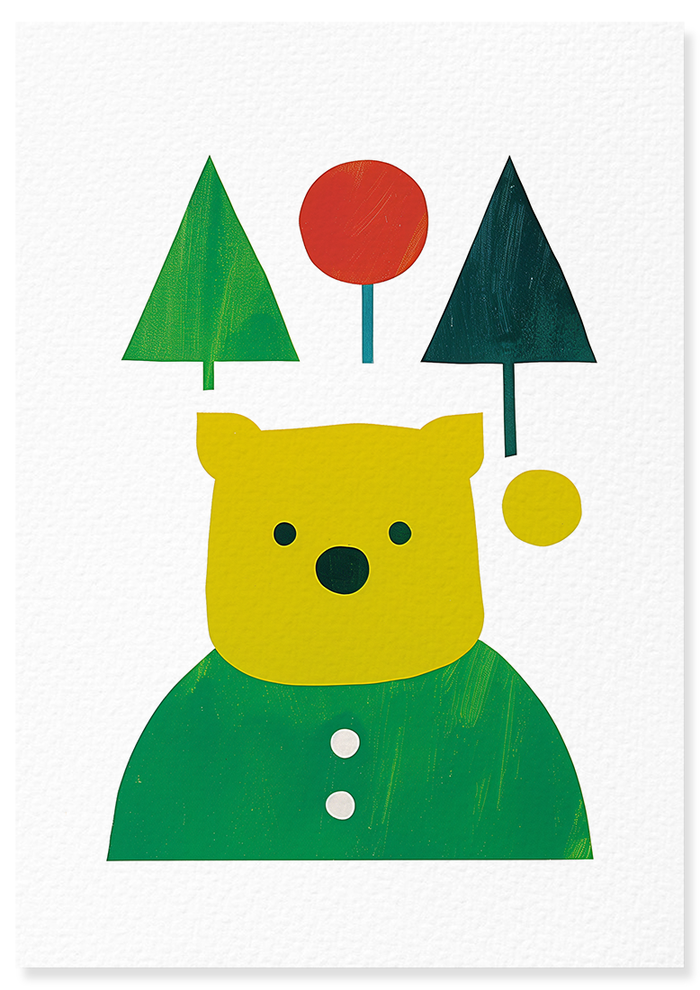 Affiche déco chambre bébé enfant - Portrait Animaux Vert géométrie A - vert jaune