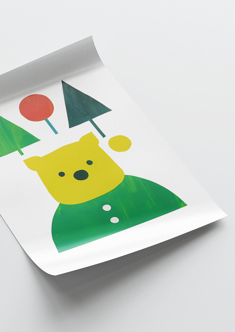 Affiche déco chambre bébé enfant - Portrait Animaux Vert géométrie A - vert jaune