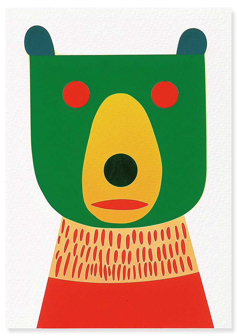 Affiche déco chambre bébé enfant - Portrait Animaux bicolor géométrie C - rouge vert