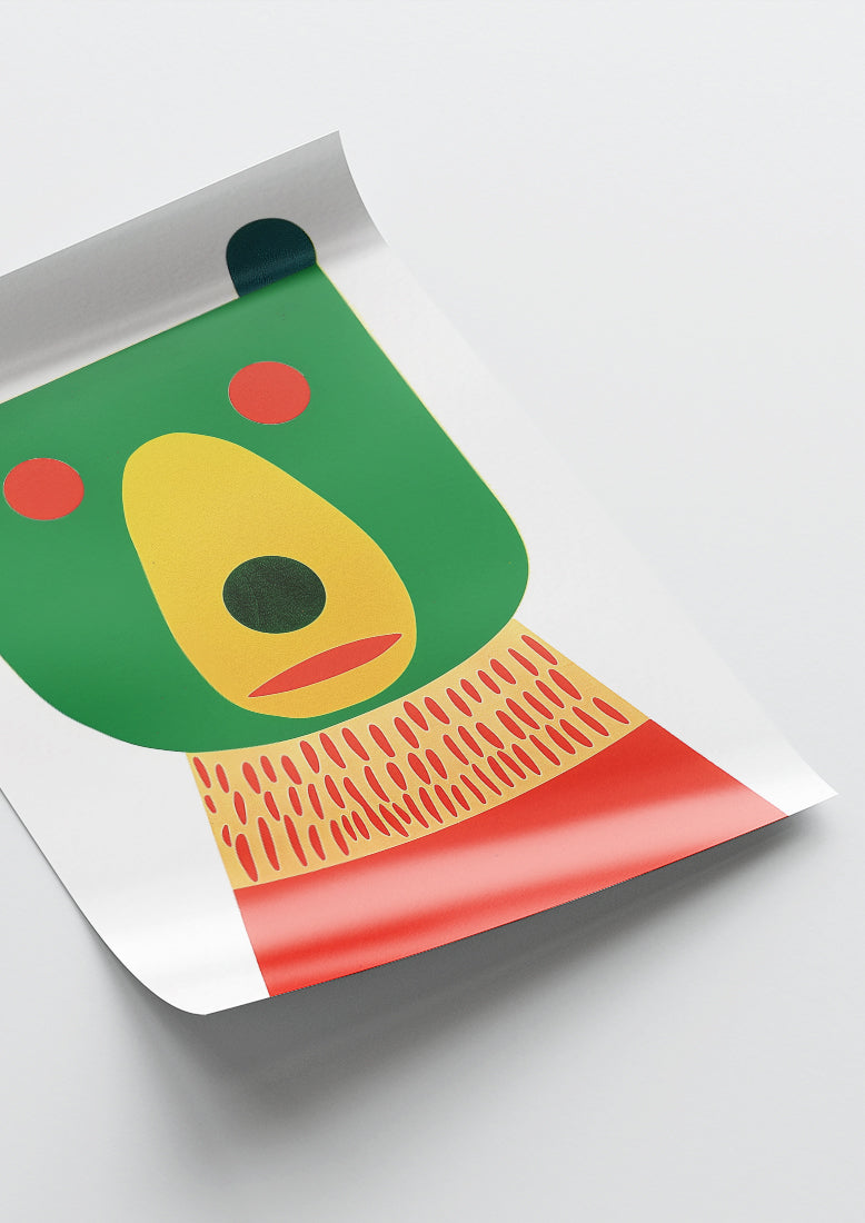 Affiche déco chambre bébé enfant - Portrait Animaux bicolor géométrie C - rouge vert