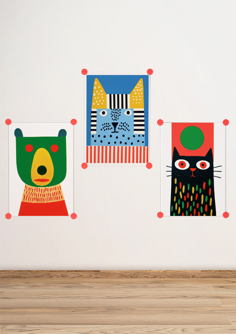 Affiche déco chambre bébé enfant - Portrait Animaux bicolor géométrie C - rouge vert