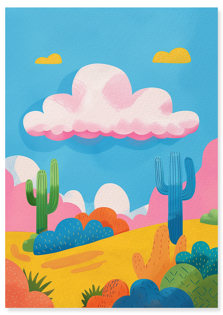 Affiche déco chambre bébé enfant - Nuage paysage A - bleu rose