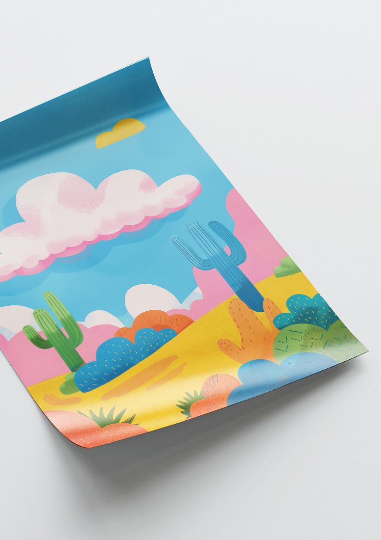 Affiche déco chambre bébé enfant - Nuage paysage A - bleu rose