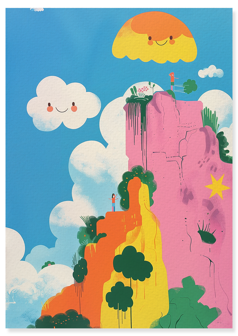 Affiche déco chambre bébé enfant - Nuage paysage C - bleu rose