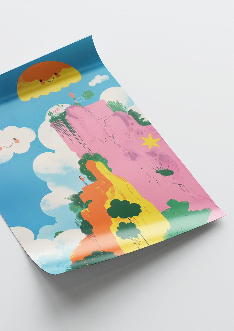 Affiche déco chambre bébé enfant - Nuage paysage C - bleu rose