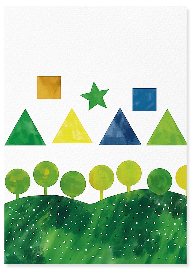 Affiche déco chambre bébé enfant - Ciel étoile C géométrie - vert jaune