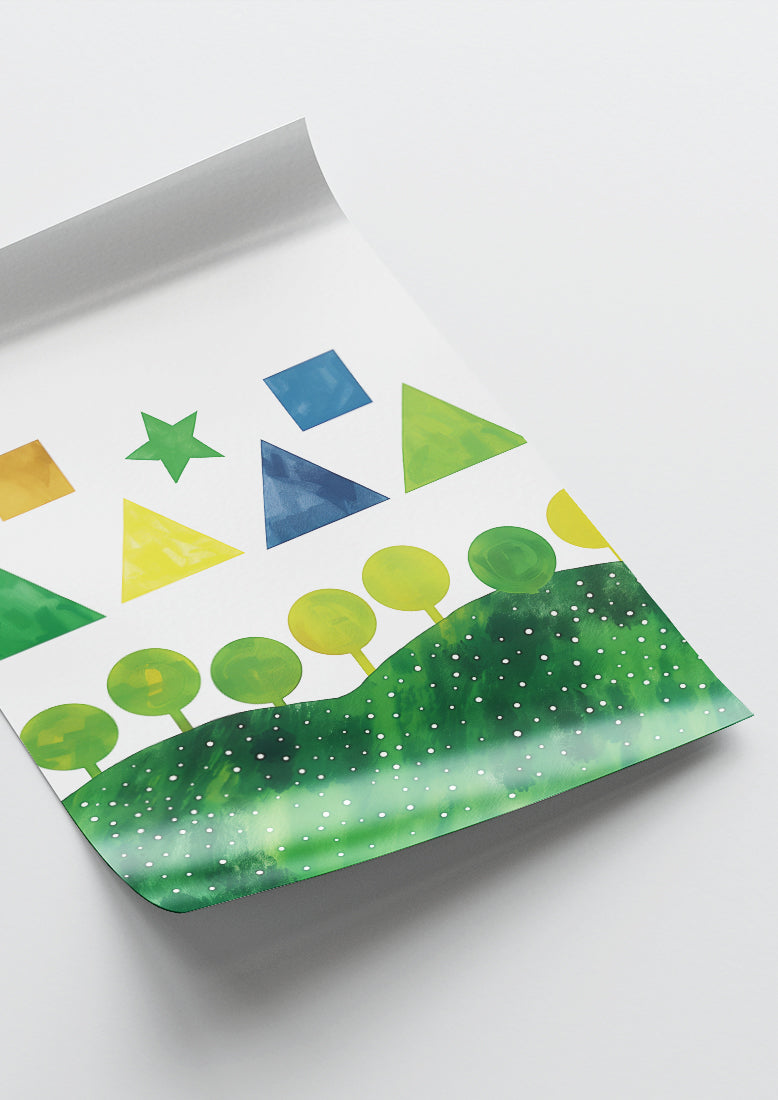 Affiche déco chambre bébé enfant - Ciel étoile C géométrie - vert jaune