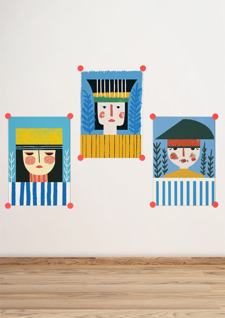 Affiche déco chambre bébé enfant - Portrait pirate bleu A géométrie - bleu jaune