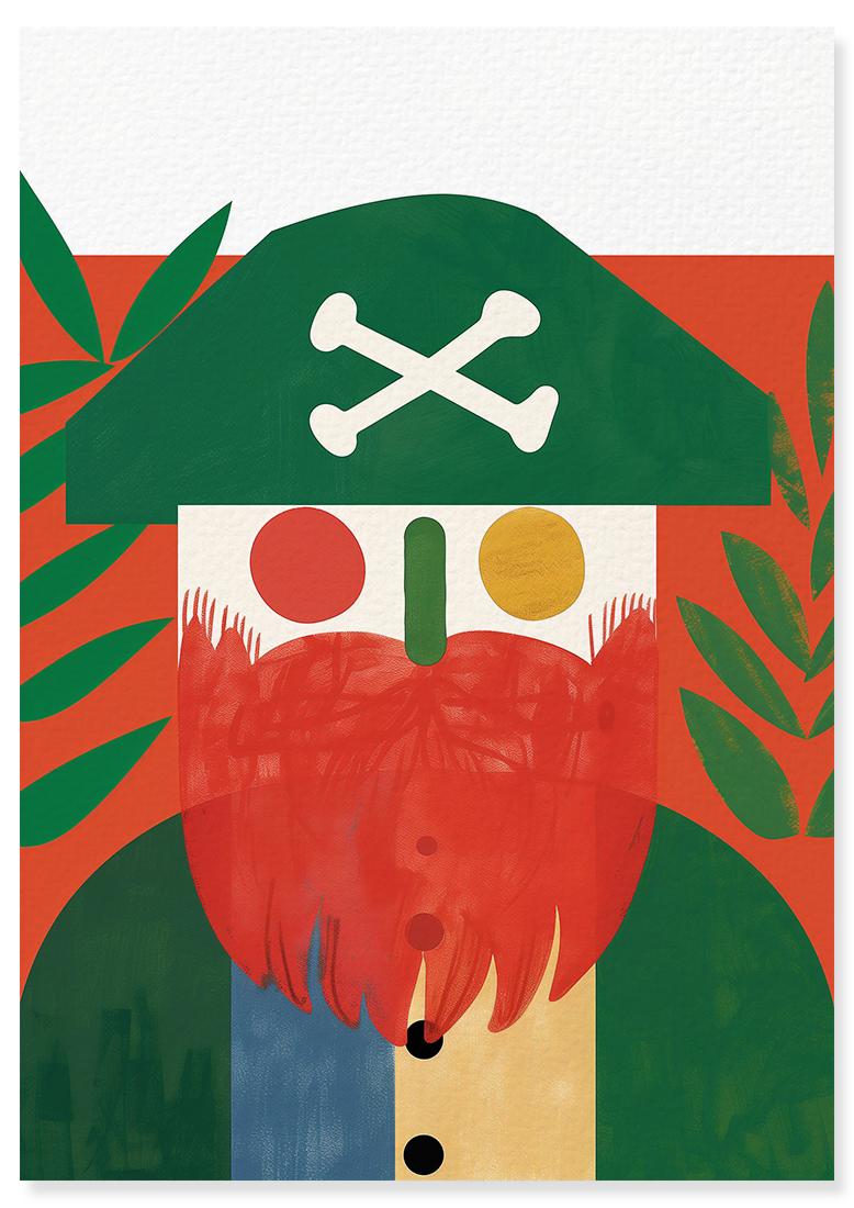 Affiche déco chambre bébé enfant - Portrait pirate rouge A géométrie - rouge vert