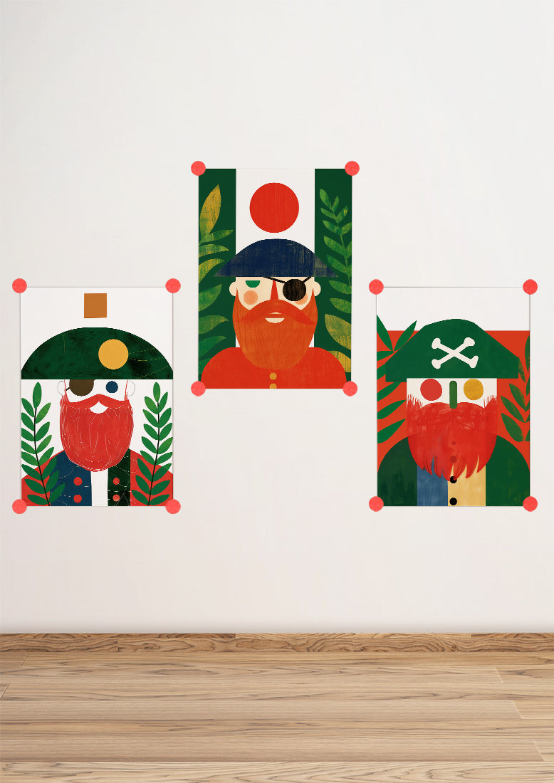 Affiche déco chambre bébé enfant - Portrait pirate rouge B géométrie - rouge vert