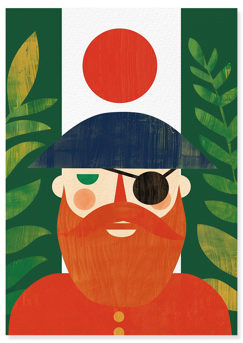 Affiche déco chambre bébé enfant - Portrait pirate rouge C géométrie - rouge vert