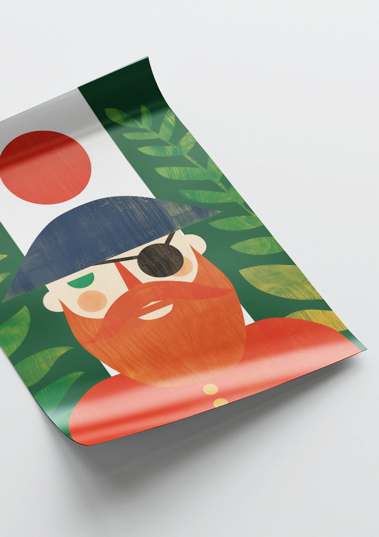 Affiche déco chambre bébé enfant - Portrait pirate rouge C géométrie - rouge vert